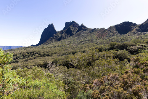 Landscape view of trekking in cirque at La Reunion