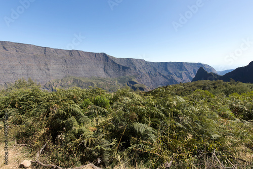 Landscape view of trekking in cirque at La Reunion