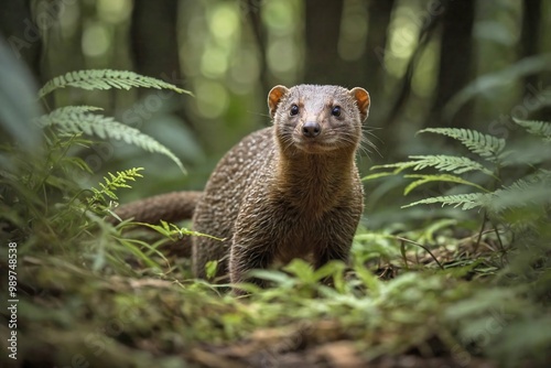 Mongoose Stalking in the Dense Underbrush of a Jungle Clearing