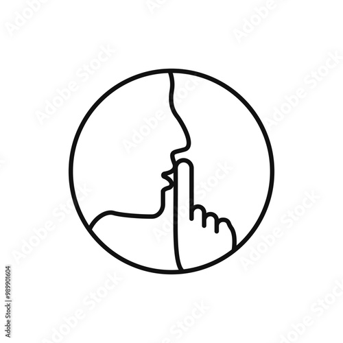 do not disturb icon, please do quiet, pssst or shhh gesture lips, silence or secret, keep shut mouth, line symbol on white background - editable stroke vector illustration eps10