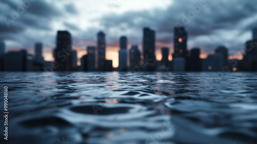 A futuristic city submerged in rising sea levels creates dramatic scene