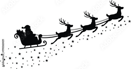 Silhouette santa clause and reindeer sleigh for christmas decoration clip art