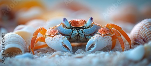 A Close-up of a Colorful Crab on a Sandy Beach