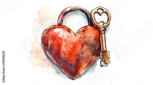 A heart-shaped lock with a vintage key resting beside it represents love, security, and connection in a romantic setting