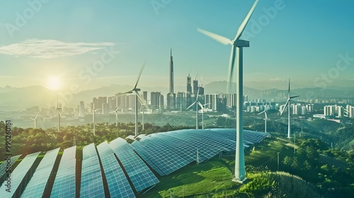 Futuristic Smart Cityscape Powered by Seamless Renewable Energy Solutions