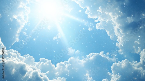 Bright Sunlight and Heavenly Clouds Against a Vibrant Sky