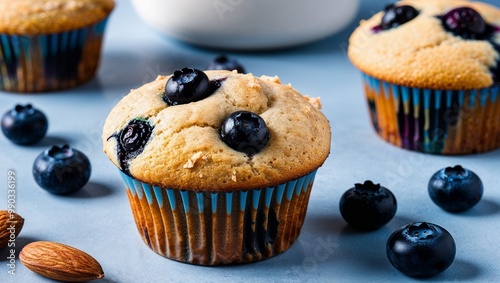 Vegan blueberry muffins with almond flour closeup