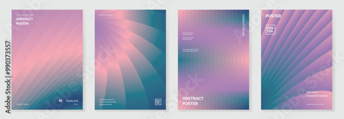 Modern gradient poster background vector set. Minimalist style cover template with vibrant perspective 3d geometric prism shapes collection. Ideal design for social media, cover, banner, flyer.