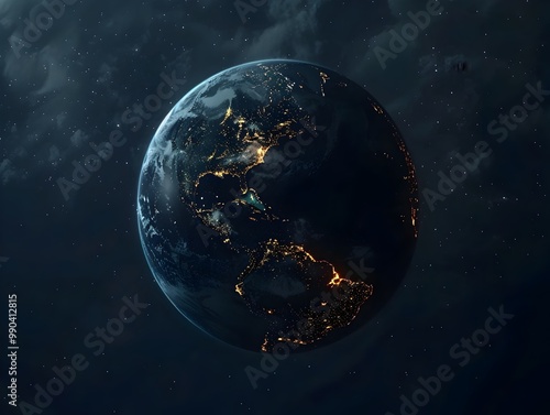 Darkened Earth with Emergency Lights After Global Blackout and Technology Failure