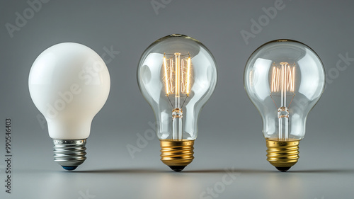 A comparative display of three distinct light bulbs showcasing various designs and functions