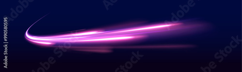 High speed effect motion blur night lights blue and red. Abstract glowing lines in motion, suitable for contemporary artwork. Vibrant neon waves on dark backdrop. 