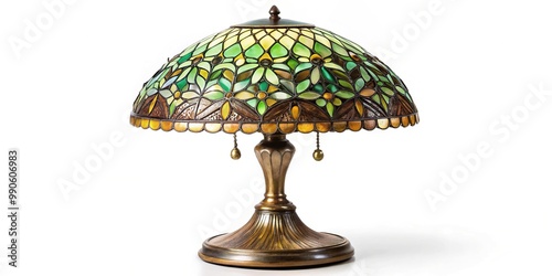 Tiffany table lamp isolated on white background panoramic