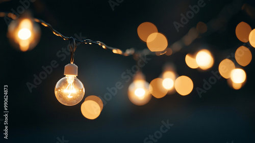 Festive string lights illuminate a cozy outdoor gathering during a warm summer evening