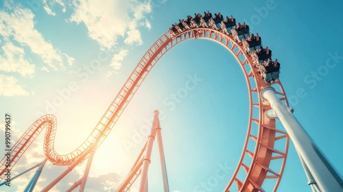 Roller Coaster Ride Against the Blue Sky