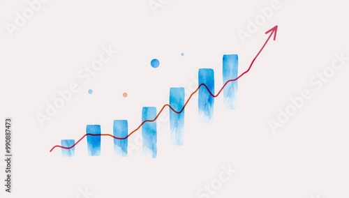 A blue and red line graph with a red arrow going up.