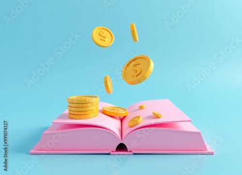 Gold Coins Falling on Open Book