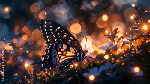 Gorgeous backdrop picture of an outdoor butterfly in a magically lit night