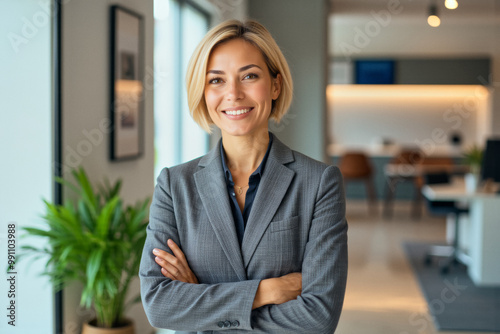 A portrait headshot photo of a friendly professional CEO executive business worker