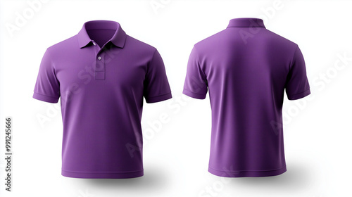 purple polo shirt mockup front and back view on white background