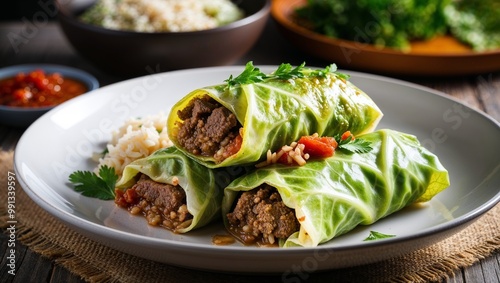 Croatian sarma cabbage rolls with meat and rice closeup