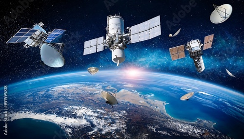 Large satellites dominate the foreground, while smaller satellites and debris fill the surro(4)