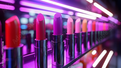 Lipstick Display Under Neon Lights.