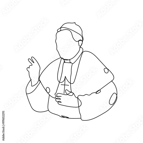 Dessin en ligne continue du pape, évêque de Rome, lineart, vecteur