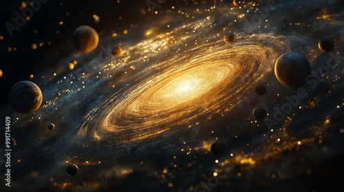 A 3D render of a map of the universe with stars and planets. There are various sizes of stars scattered across the map