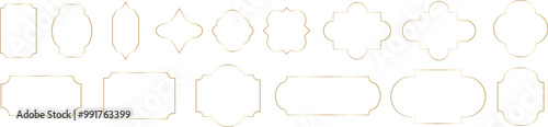 Gold shiny geometric frames. Gold decoration in minimal style. Shiny frames for the holiday or congratulations on transparent background. Vector EPS 10