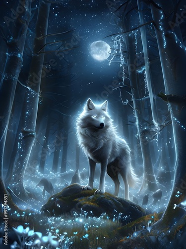 Wolf in the Forest at Night