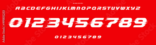 Energy typography, windy speed numbers and letters, bold electric font for extreme sports branding, jersey numbers, team merchandise. Vector typeset