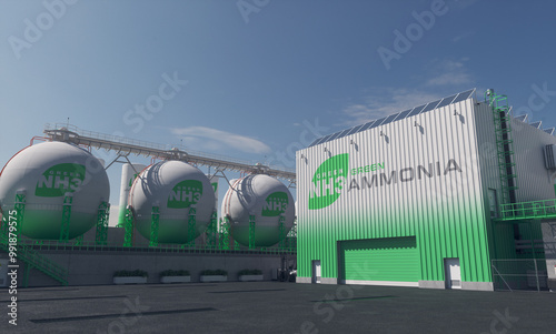 Green ammonia production infrastructure. Realistic 3D render.