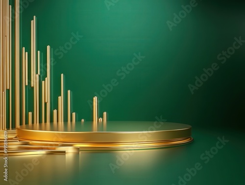 Golden Podium on Emerald Green Background.