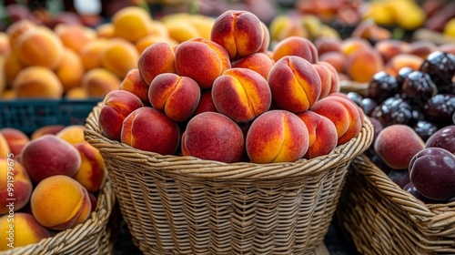 Fresh nectarines in a basket.