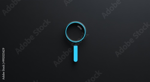 Minimalistic web search bar with a magnifying glass icon, designed against a black background, featuring a soft blue color theme for a friendly and modern data technology feel.