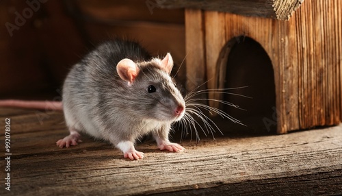 Rat in an old wooden barn.