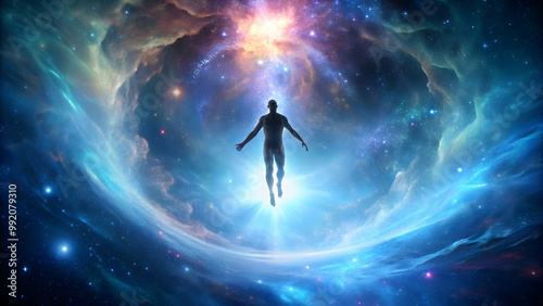 Soul leaving body and transcending into outer space , soul, human, space, transcendence, spiritual, universe, cosmos