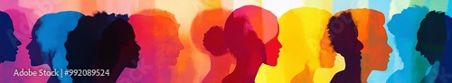 Colorful silhoutte of diverse faces, diversity, equity and inclusion