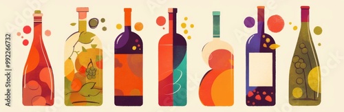 Various Bottle Shapes, Including Wine Bottles and Soft Drink Cans. 