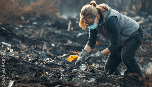 Person collecting recyclables in polluted urban environment