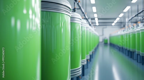 Biofuel production, algae tanks in lab setting, 3D illustration