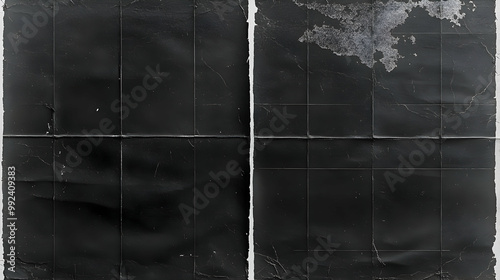 Folded Black Paper Texture with Grid Pattern and Creases, Distressed Abstract Background for Design and Art