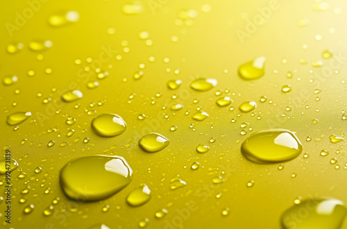 Oil droplets on water yellow background