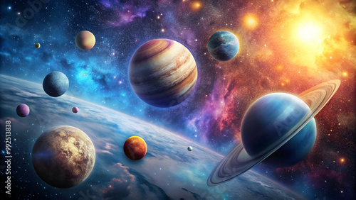 Cosmic planets in outer space , universe, galaxy, celestial bodies, astronomy, stars