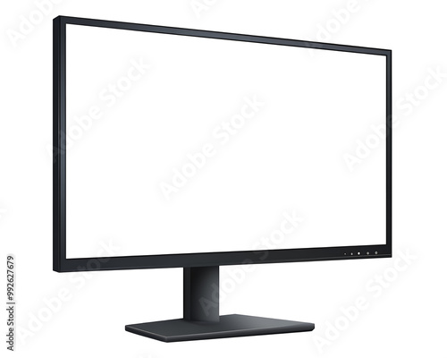 Computer monitor mockup. Pc template with a blank screen. Desktop on white and transparent background.