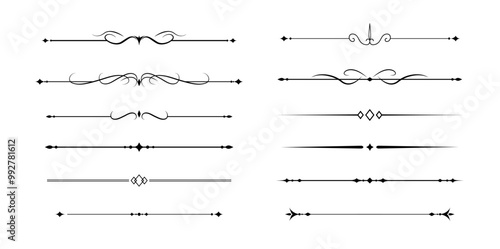 Set of Vintage decorative lines. text dividers. Line border. Lines separators, Borders, Vintage dividers, Underline elements. Vector illustration