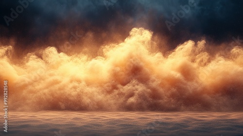 A Sandstorm in a Desert Under a Dark Sky