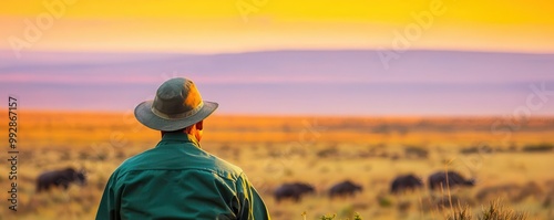 A wildlife ranger observing animals in a protected national park