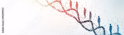 An artistic interpretation of a DNA strand with fading human silhouettes, symbolizing the transference of trauma between generations and the role of oocytes. The composition provides ample copy space.