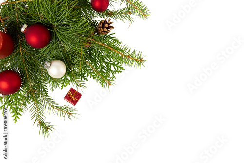 christmas fir tree decoration top view isolated on white or transparent png